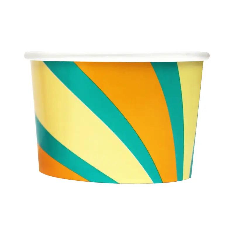 Colorful paper ice cream tub with stripes for serving scoop ice cream in style