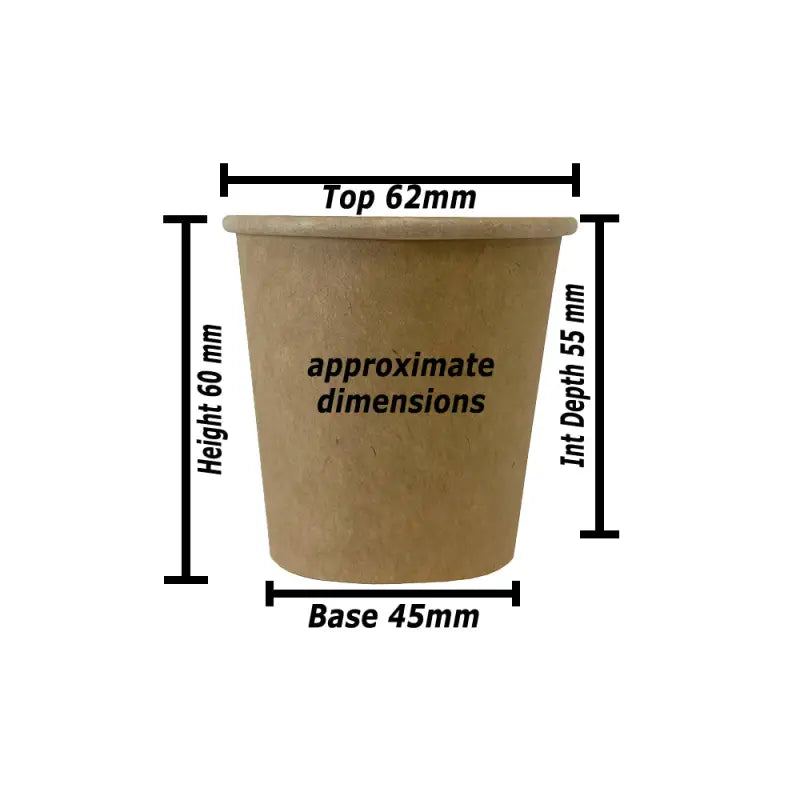 Disposable paper cup with labeled dimensions for 4oz Paperboard Kraft Portion Pot