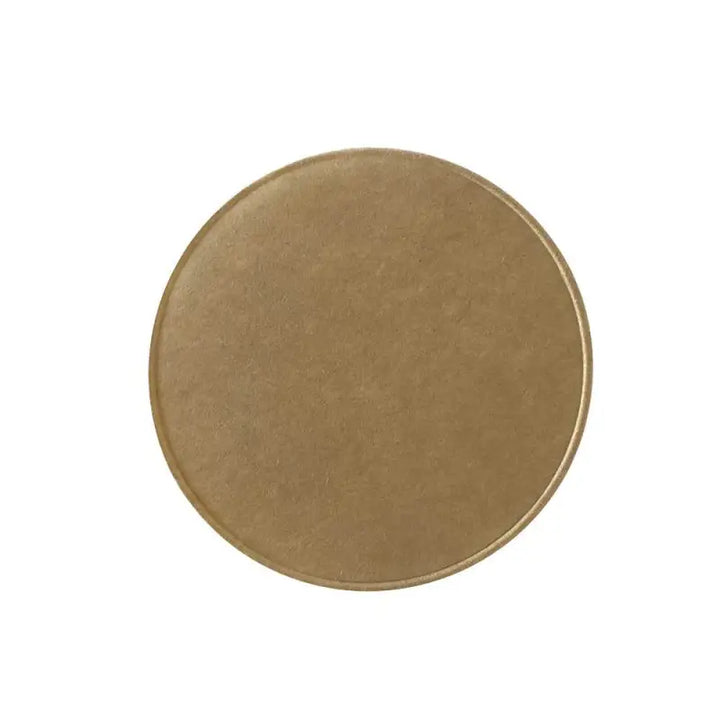 Circular gold metal disc on 2oz and 4oz Paperboard Kraft Portion Pot product