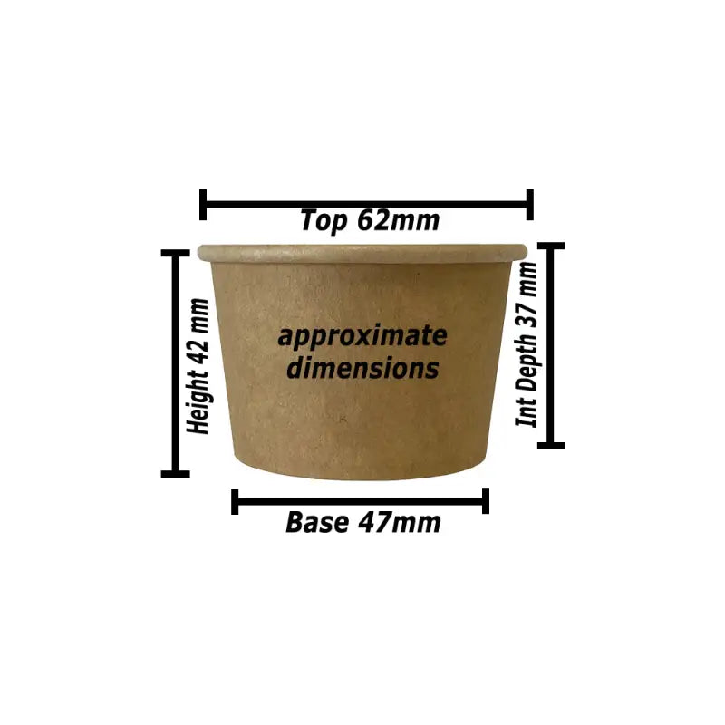 Cylindrical paperboard kraft portion pot with labeled dimensions for 4oz and 2oz sizes