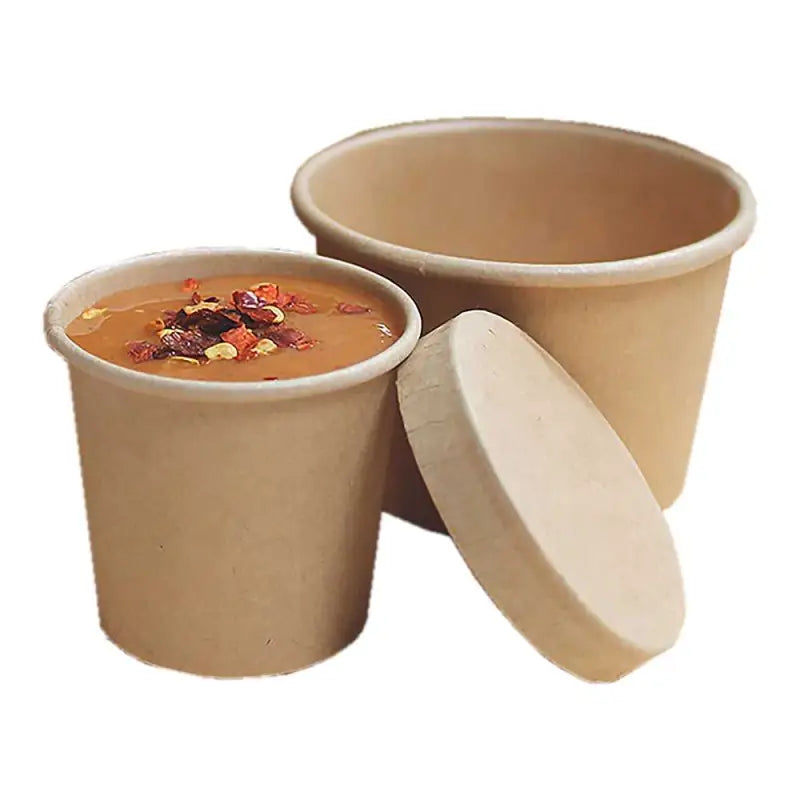 Disposable Paper Soup Containers with 4oz Paperboard Kraft Portion Pot and Lids