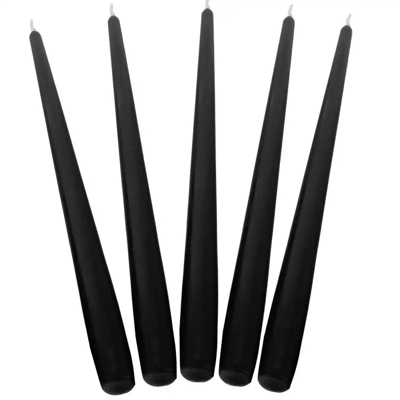 Five long, slender black taper candles for elegant dinner table settings