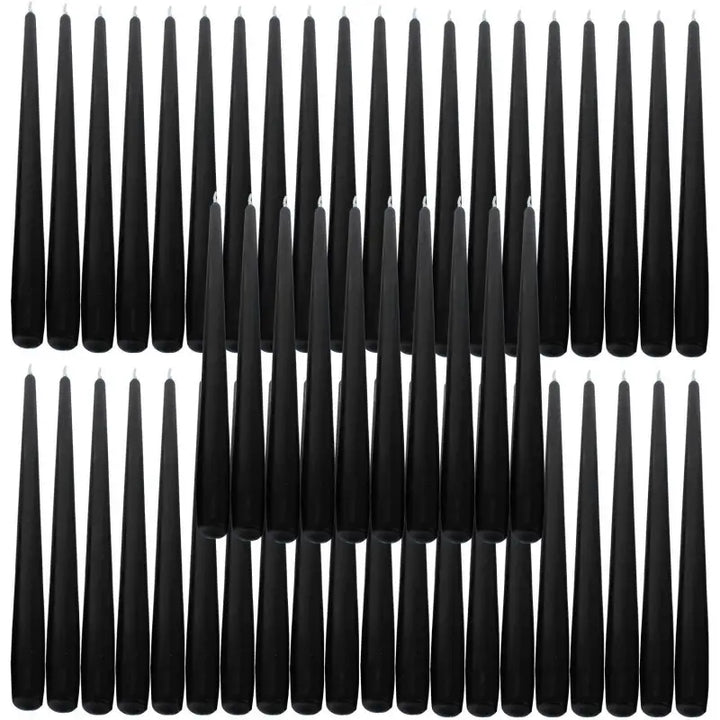 Black plastic hair clips arranged in rows near Taper Dinner Candles for elegant decor