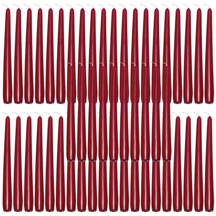 Red taper candles in rows for elegant dinner lighting and ambiance enhancement