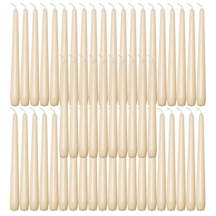 Rows of off-white taper candles for elegant dinner settings or special occasions