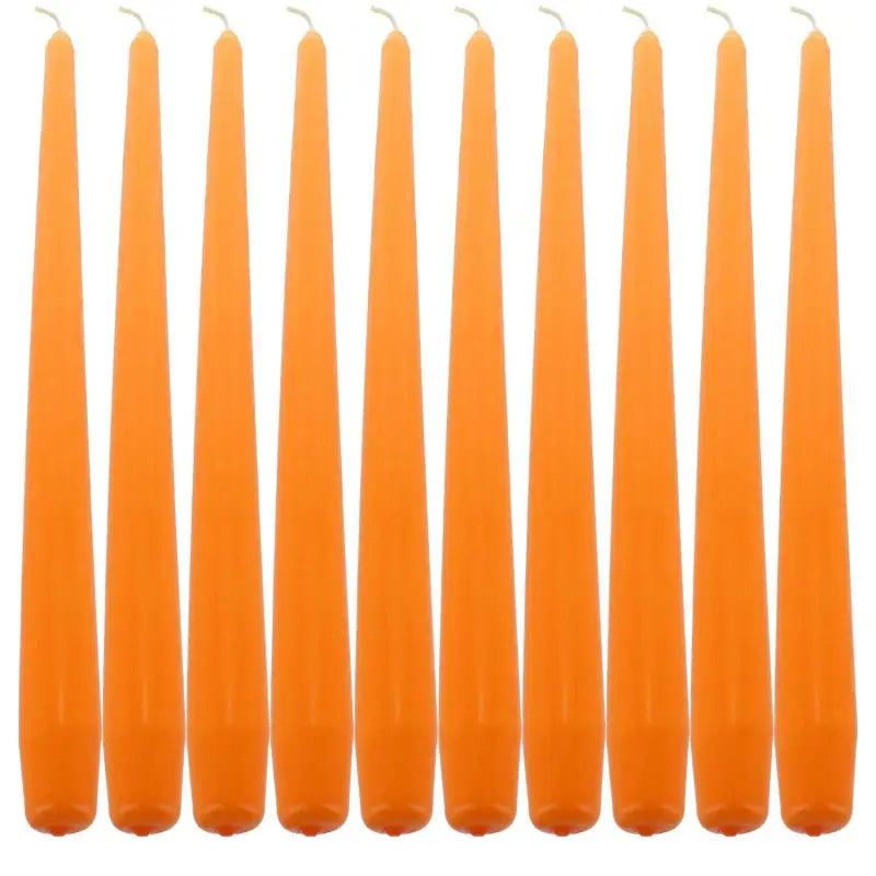 Orange taper candles in a row for elegant table settings with 9 inch dinner candles