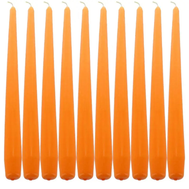 Orange taper candles in a row for elegant table settings with 9 inch dinner candles