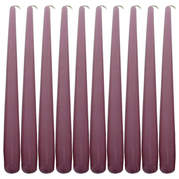 Mauve taper dinner candles in a row for elegant dining and ambiance enhancement