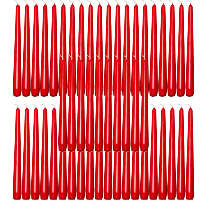 Red taper candles arranged in rows, perfect for elegant dinner candle settings