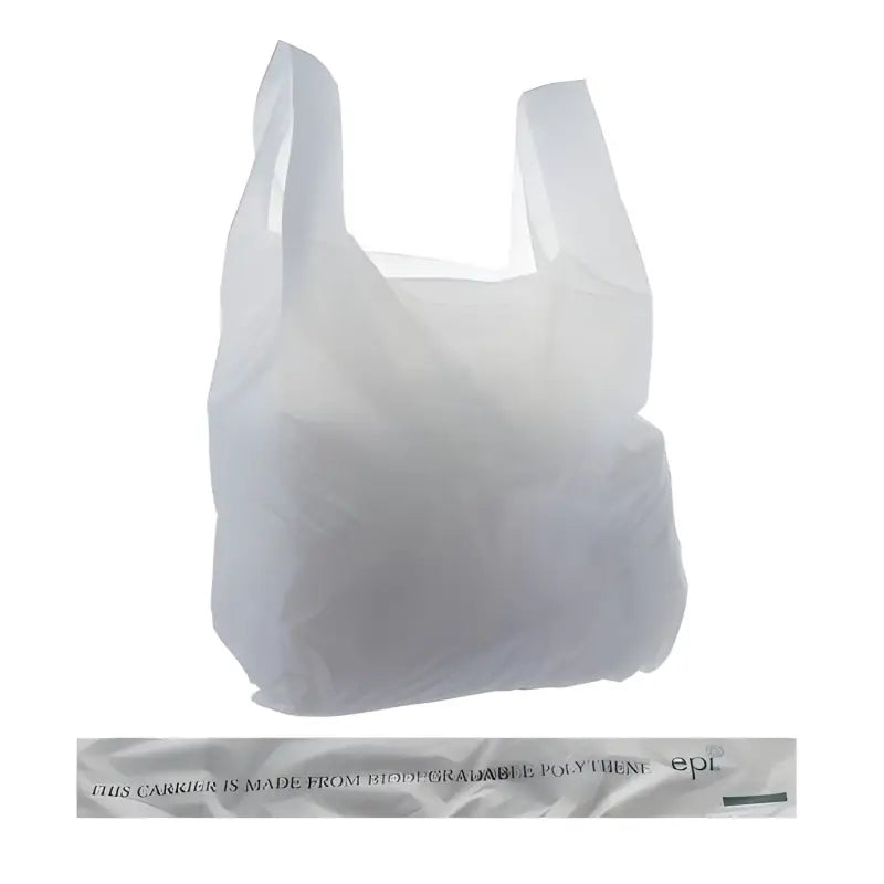 White plastic shopping bag with handles from Bio-Degradable Vest Carrier Bags collection