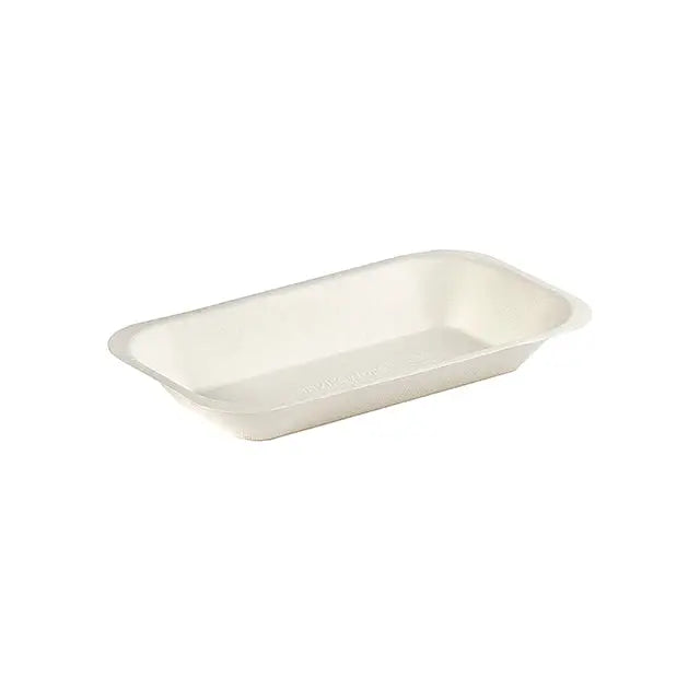 Rectangular biodegradable sugar cane bagasse food tray for sustainable dining solutions