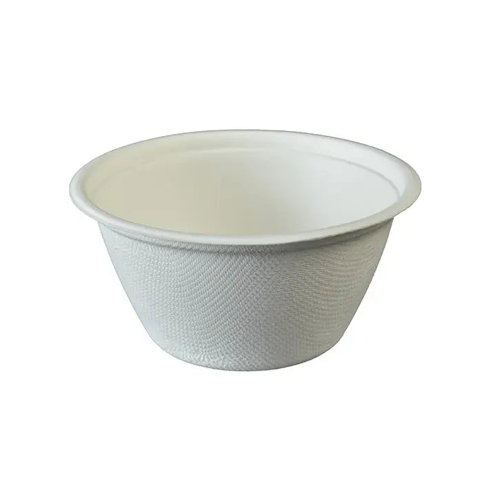 White biodegradable sugar cane bowl from Bagasse Portion Pots for eco-friendly dining