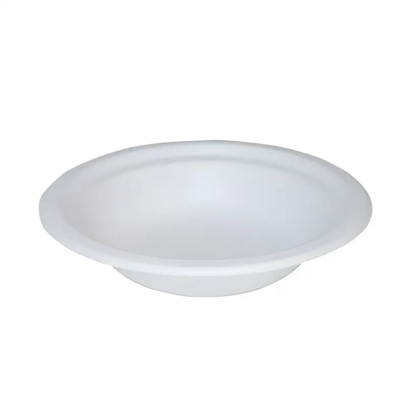 White ceramic soup bowl with a wide rim from Biodegradable Sugar Cane Fibre Tableware