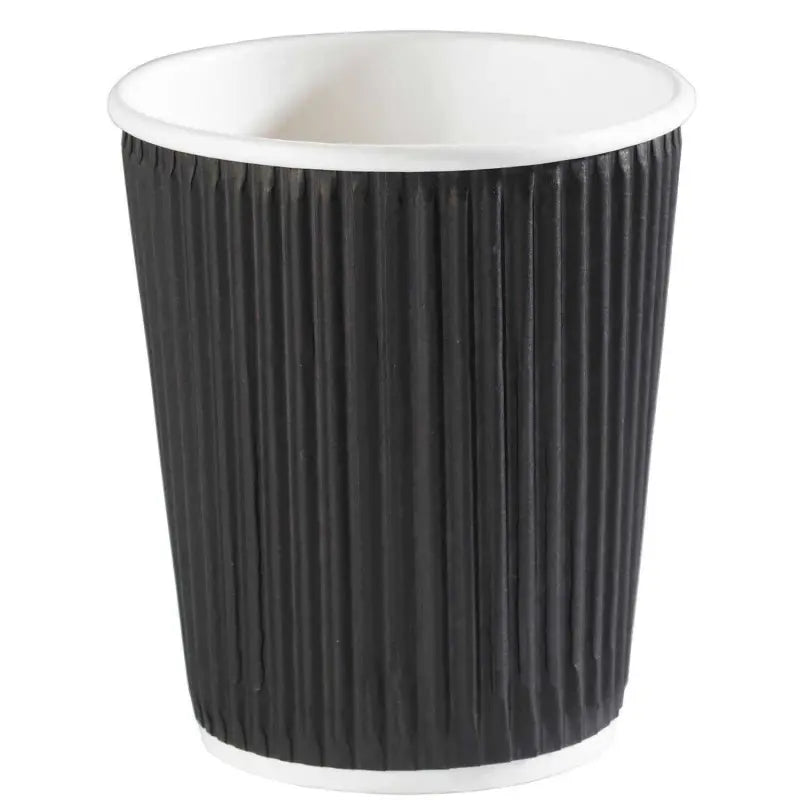 Black Ripple Paper Cup with white rim, 12oz triple wall hot drink cup for takeaways