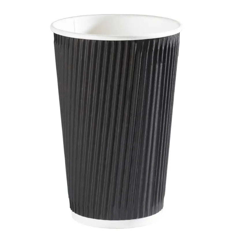 Black ripple paper cup with white rim and interior for hot drinks, 16oz UK