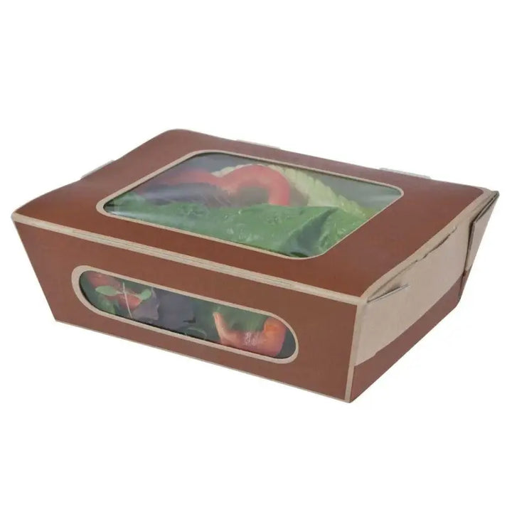 Card Tuck-Top Salad Box with clear window showcasing colorful salad ingredients