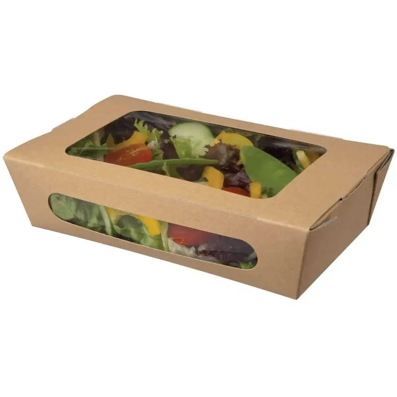 Card Tuck-Top Salad Box with clear window showcasing fresh salad inside