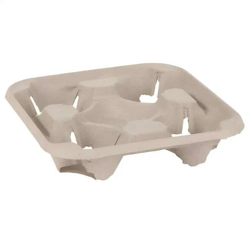 Molded fiber cup carrier tray with four circular holders for cardboard cup holder use