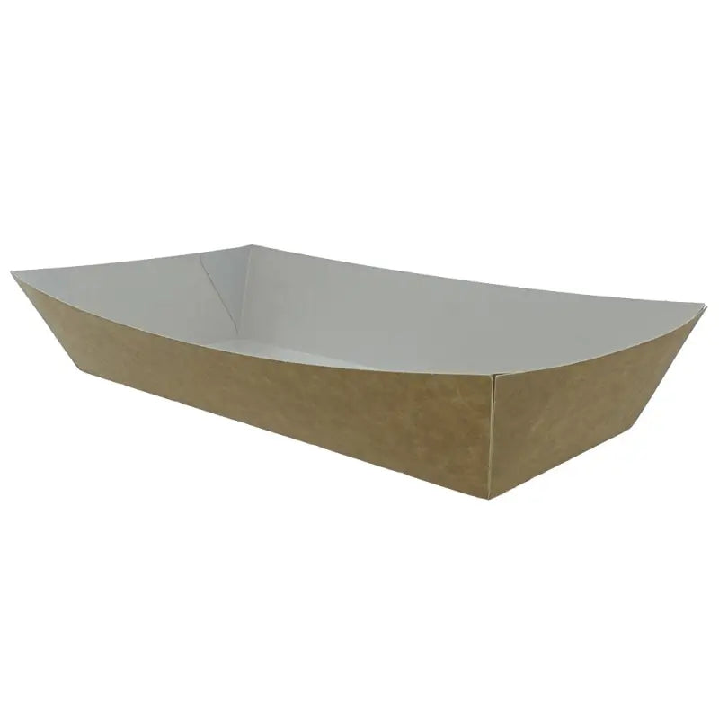 Boat-shaped kraft food container with a metallic gold exterior for on-the-go meals