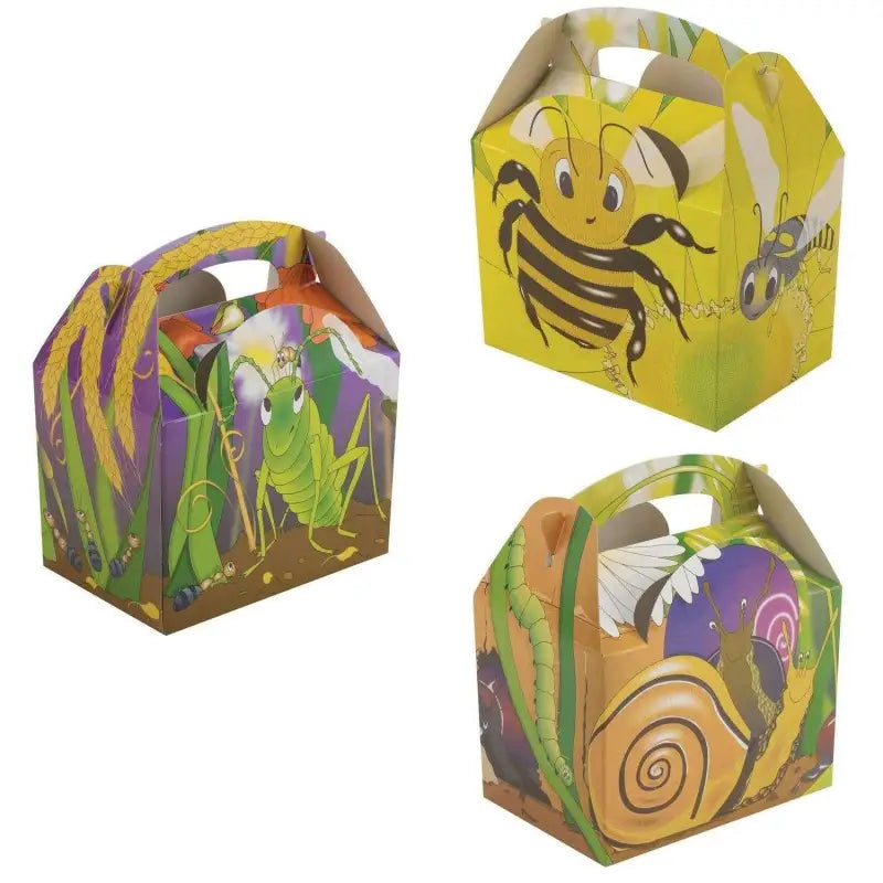 Colorful Bugs ’n’ Slugs meal party box with insect and nature designs for kids