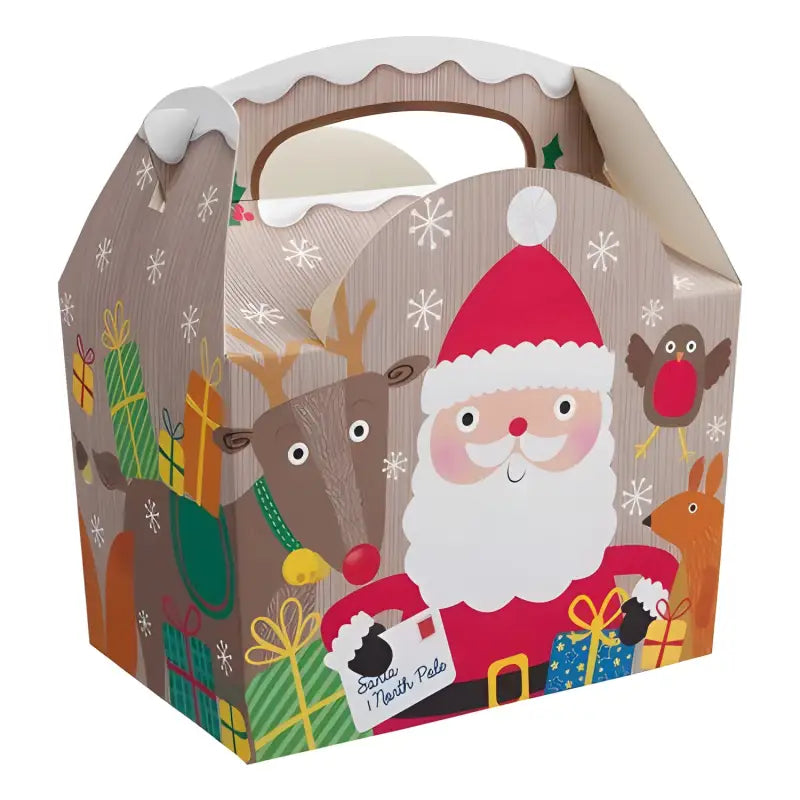 Festive gift box featuring Christmas illustrations for Children’s Meal Party Box UK - Xmas