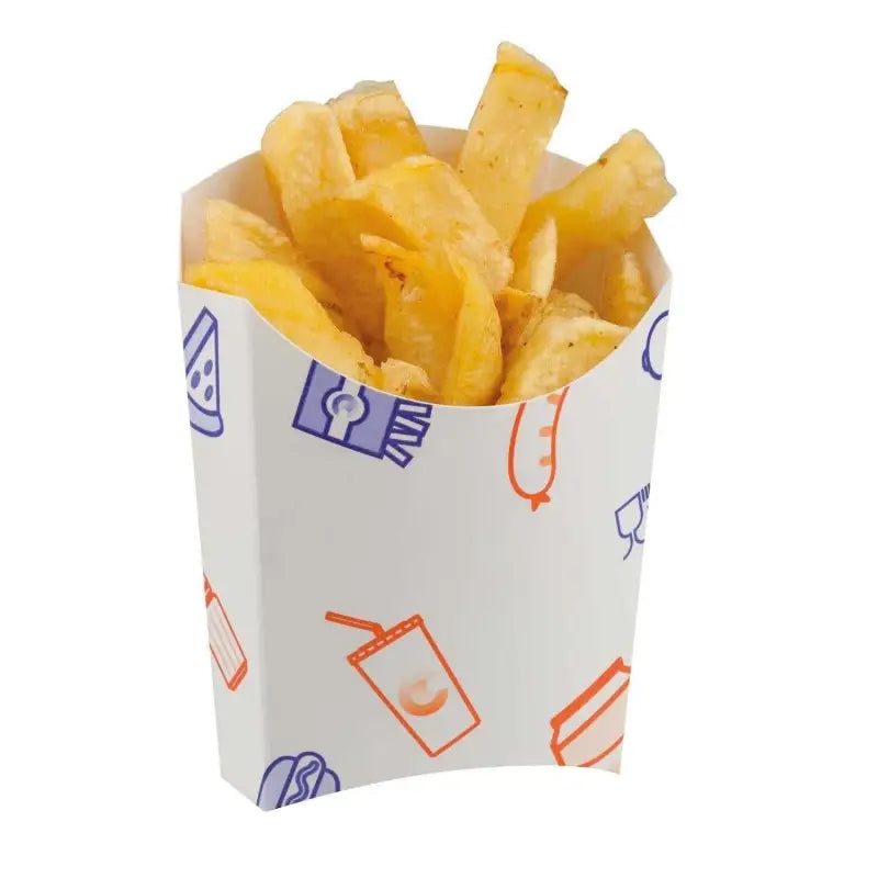 Delicious French fries in a decorative container, perfect for finger foods and snacks