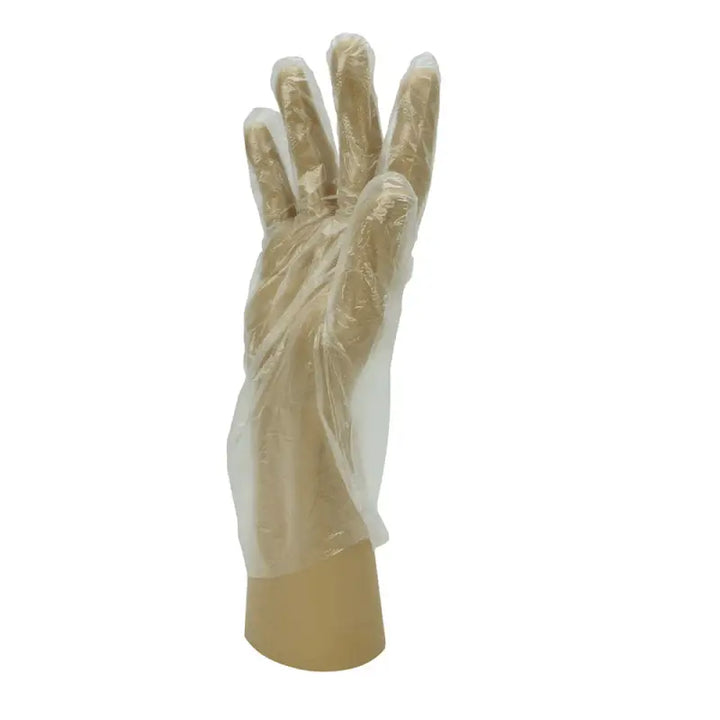 Transparent Polythene Disposable Glove on Plastic Hand Model for GD55 Use