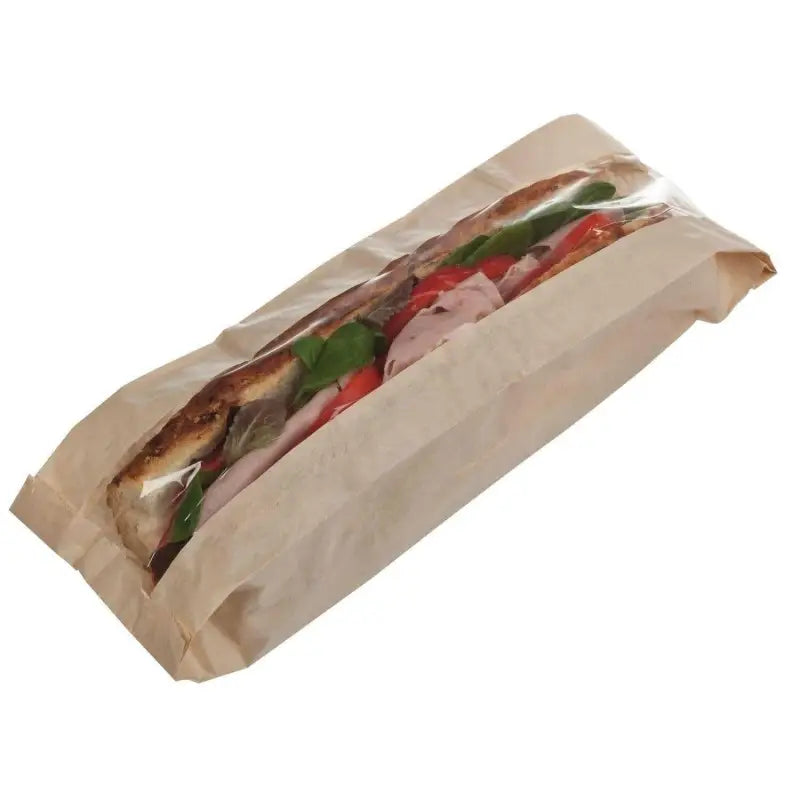 Sandwich in compostable baguette bags made from kraft paper packaging