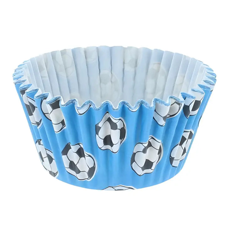 Blue soccer ball patterned cupcake cases from Cupcake Cases UK for deli supplies