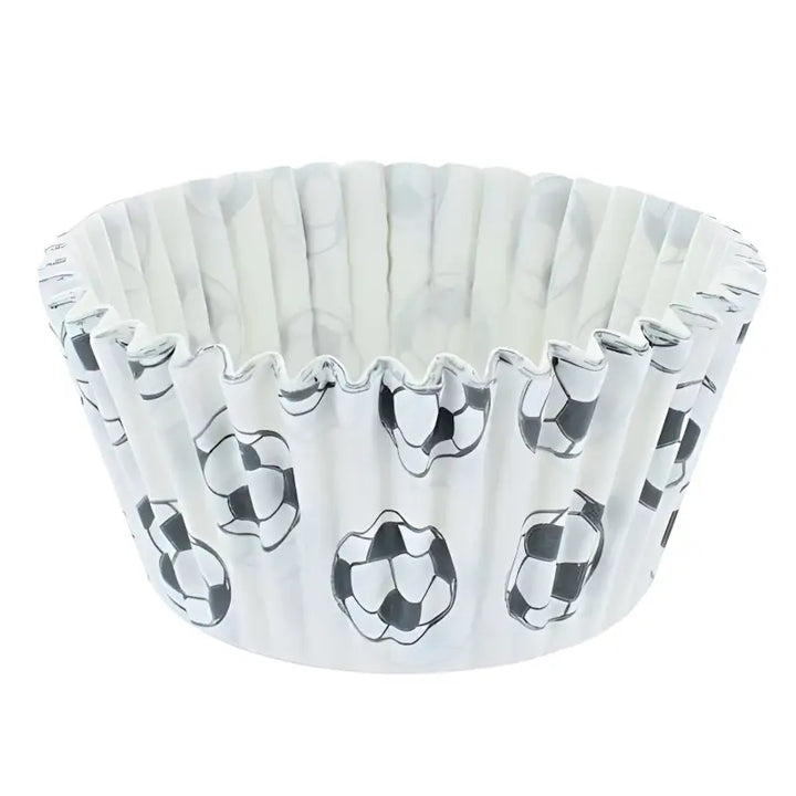 White soccer ball patterned cupcake cases ideal for Football-themed parties