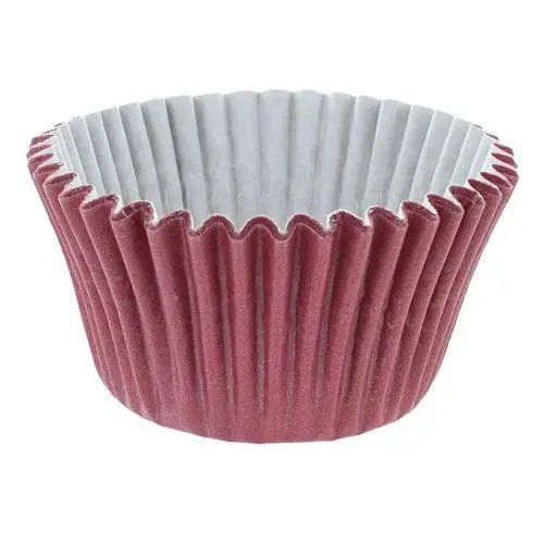 Burgundy cupcake cases with pleated sides and white interior for deli supplies cupcake