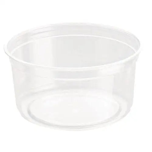 Clear plastic round Deli Gourmet Container, diameter 116mm height, eco-friendly option