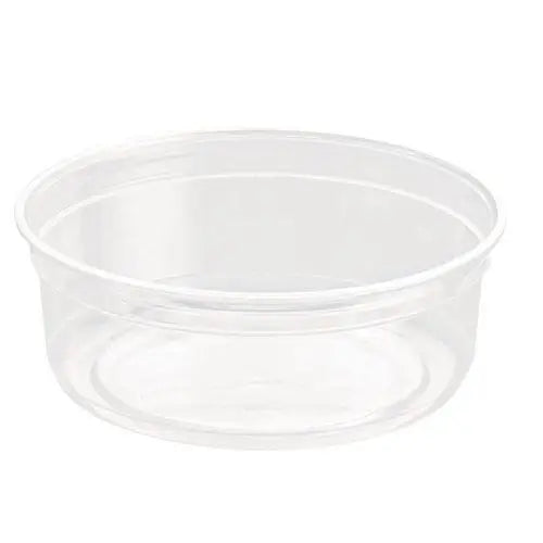 Clear plastic gourmet container with a wide opening, diameter 116mm height