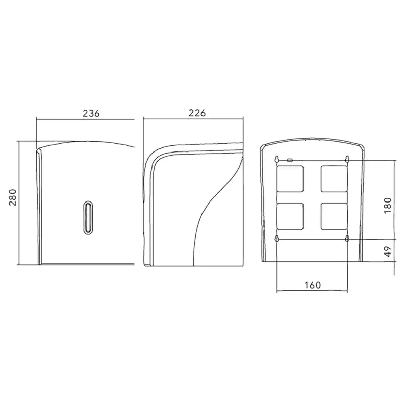 Technical drawing of Deli Supplies Halo Centre Feed Dispenser with dimensions