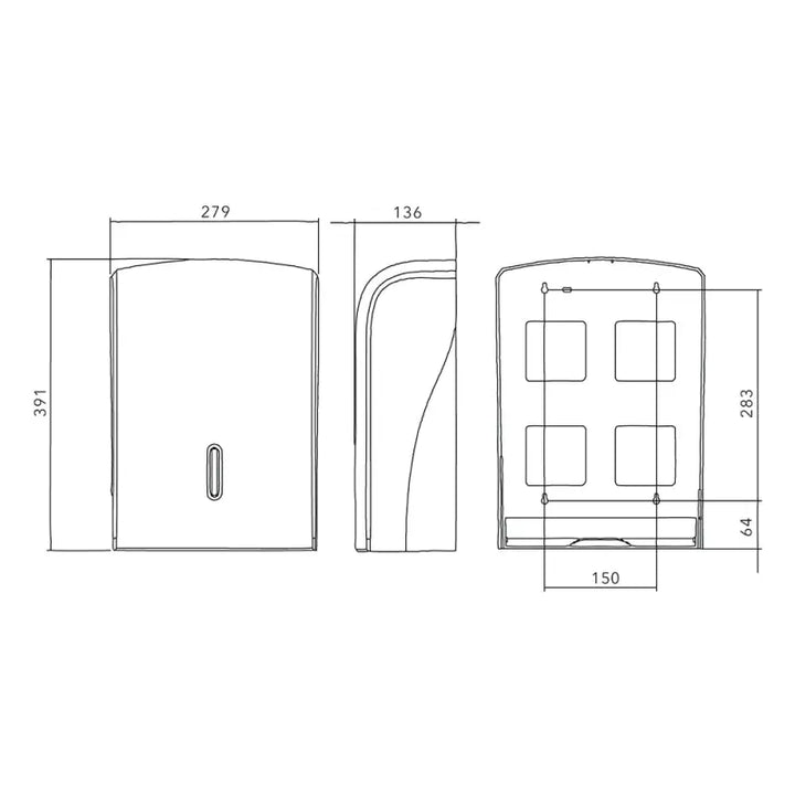 Technical drawing of Deli Supplies Halo Hand Towel Dispenser with dimensions