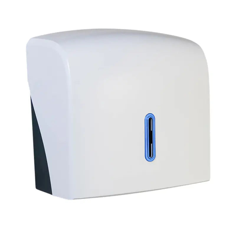 Wall-mounted Deli Supplies Halo Hand Towel Dispenser with white casing and blue indicator