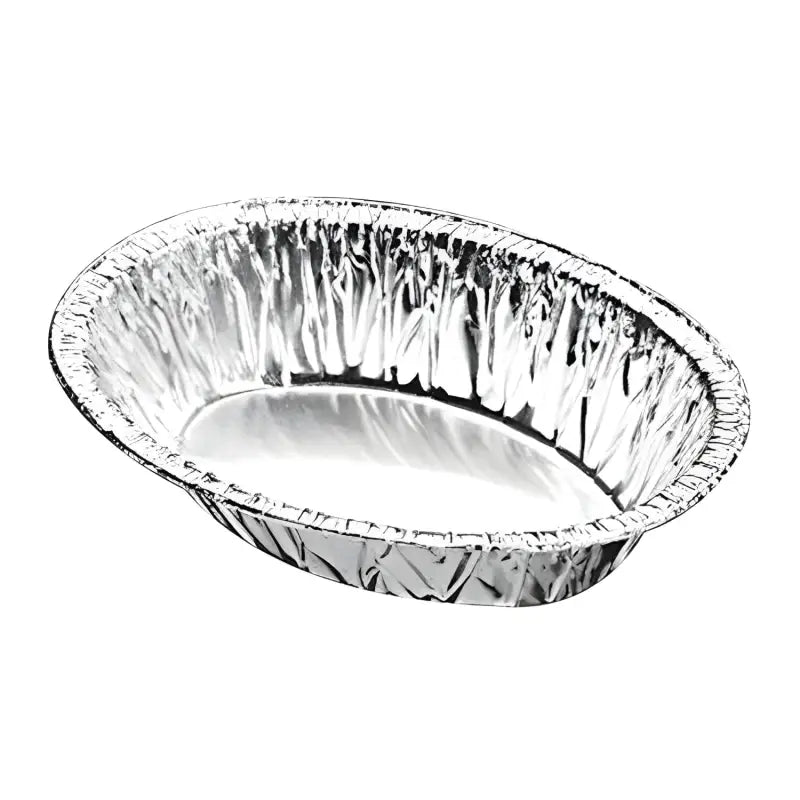 Oval foil pie dish in a disposable aluminum foil container for baking and serving