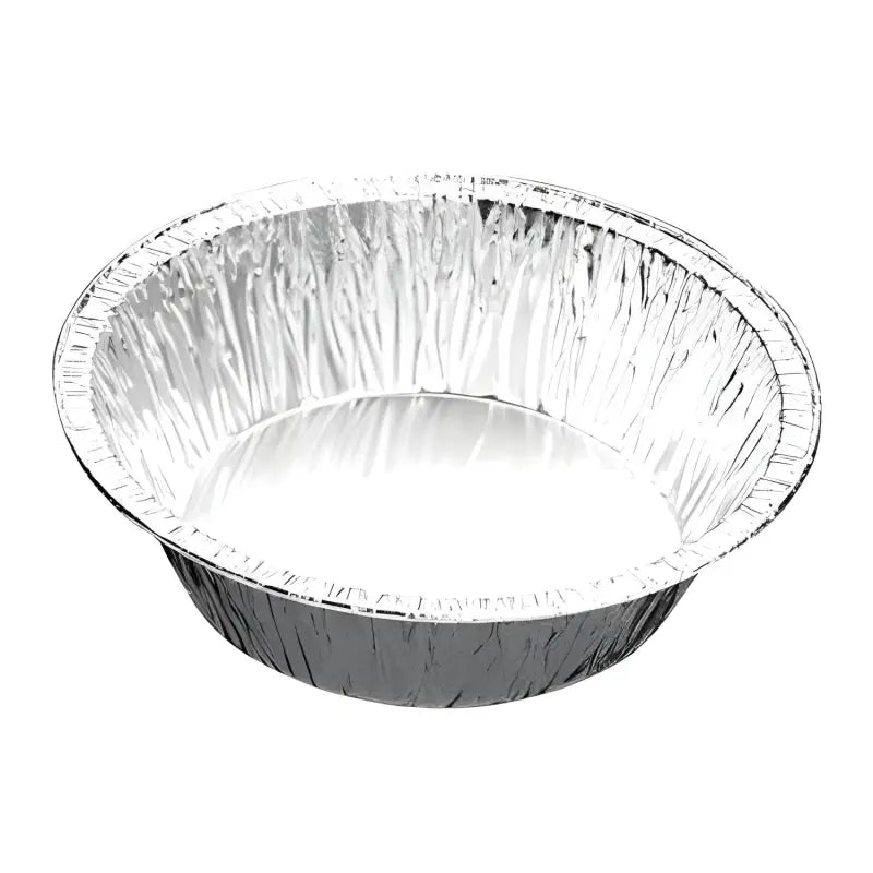 Circular aluminum foil container with rolled edge and plain base for baking