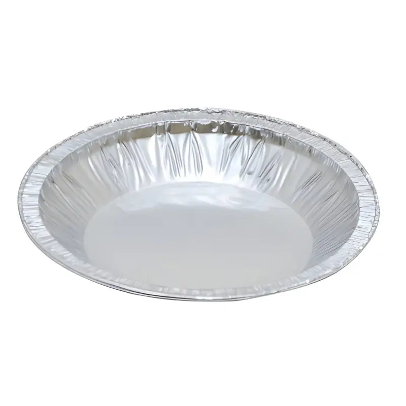 Small oval foil pie container in aluminum with fluted edges for baking and serving