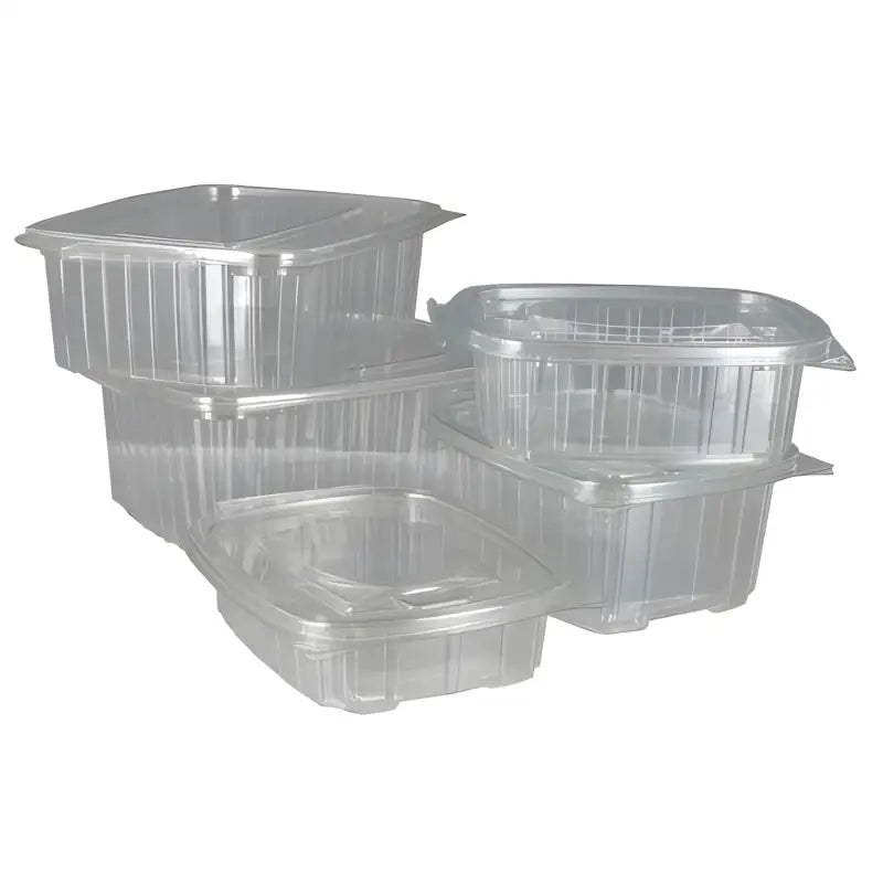 Hinged clear salad containers with lids for convenient food storage in the UK