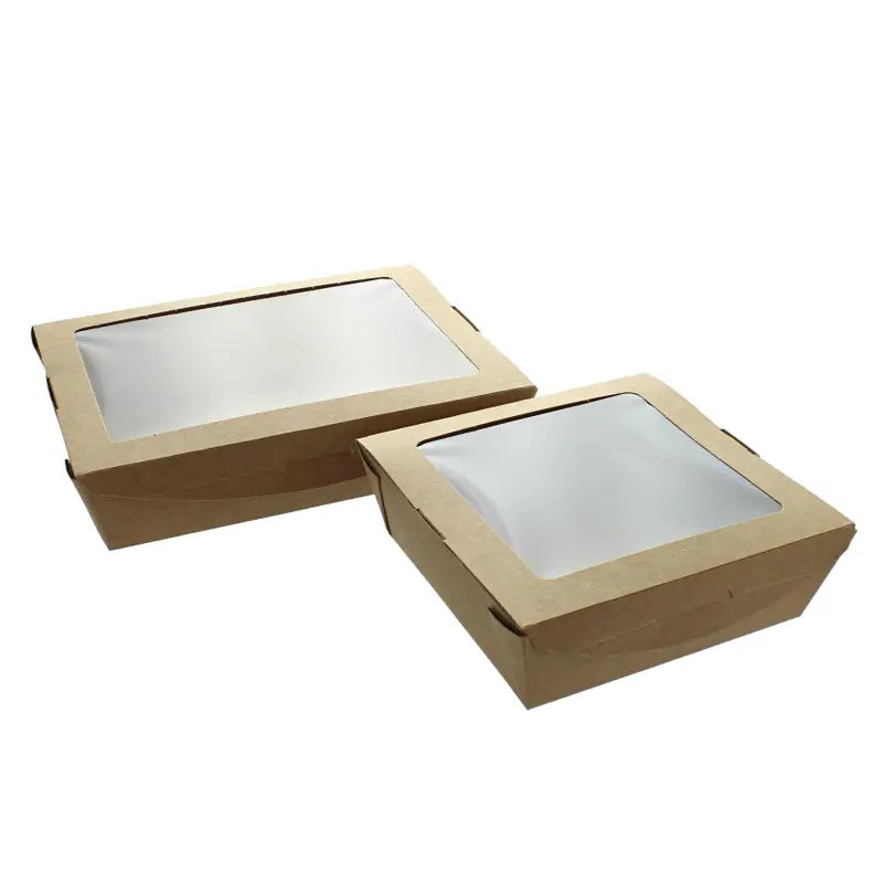 Two Kraft Biodegradable Salad Cartons with transparent windows for easy viewing