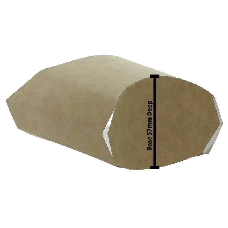 Beige motorcycle seat with measurement label for Kraft Cardboard Deli Supplies chip scoop