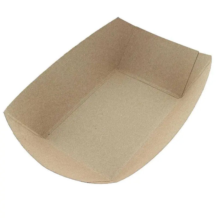 Curved beige kraft cardboard deli supplies food tray for serving chips and snacks