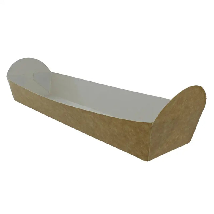 Elongated Kraft Cardboard Food Baguette Tray with curved ends for take away food