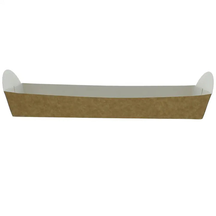 Elongated Kraft Cardboard Food Baguette Tray with raised ends and two-tone design