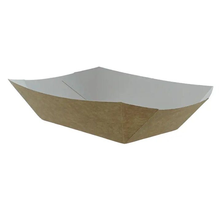 Kraft food chip tray with brown exterior and white interior for deli supplies takeaway