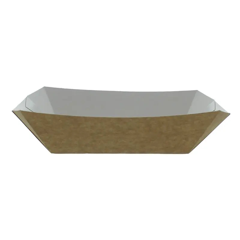 Kraft food chip tray with beige exterior and white interior for deli supplies on the go