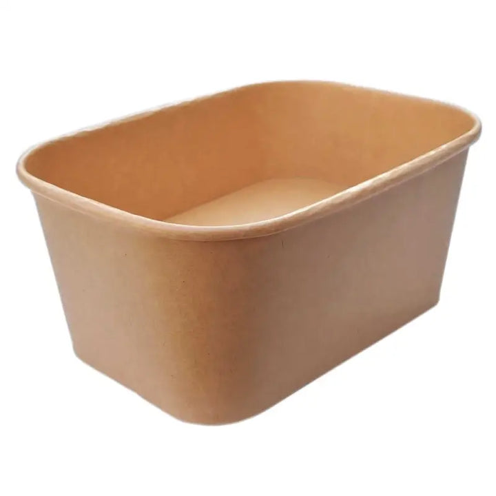 Kraft Food Container Box Rectangle in light beige with rounded corners and lid