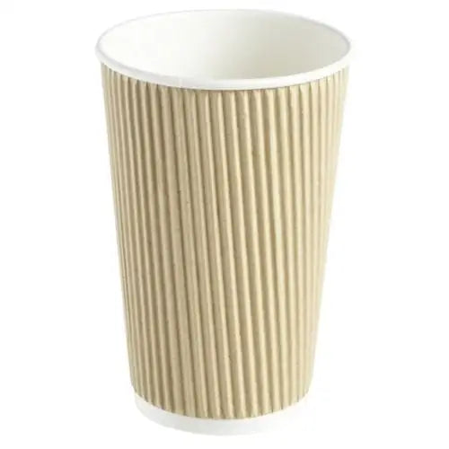 Disposable beige kraft ripple paper coffee cup in 16oz size for hot drinks