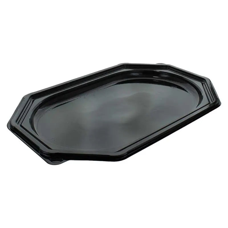 Black plastic large octagonal sandwich platter with lid for serving and presentation